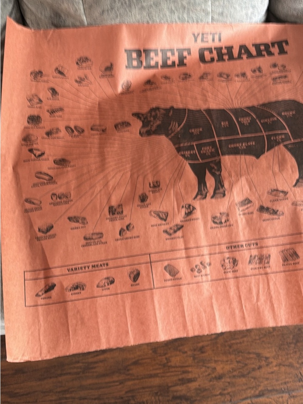 Yeti Rust and Black Beef Chart Kitchen Towel